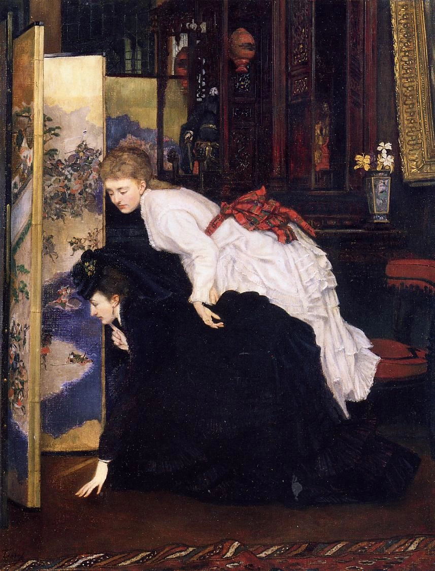 James Tissot - Giovani donne che esaminano oggetti giapponesi